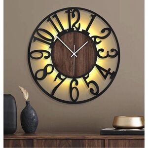24”Large Metal Wall Clock with Voice & Light Sensor Night Light,Glow in The Dark